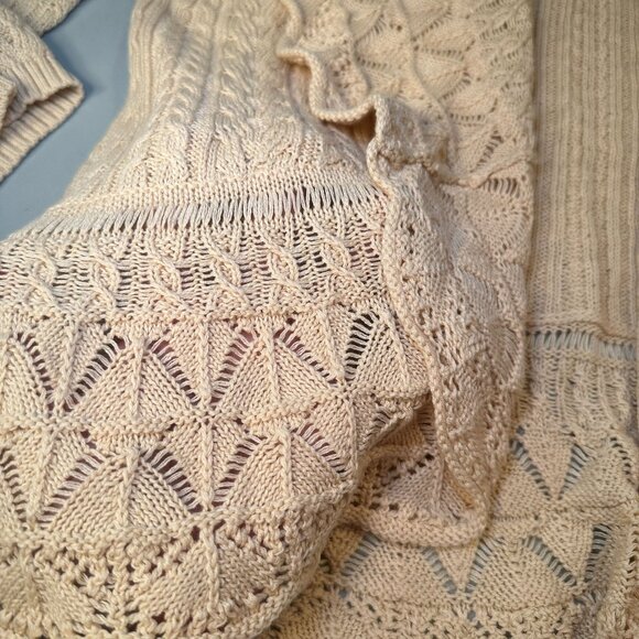 Lauren Ralph Lauren Open Front Knit Cardigan Women Scalloped Hem Sweater Knit - Picture 9 of 16